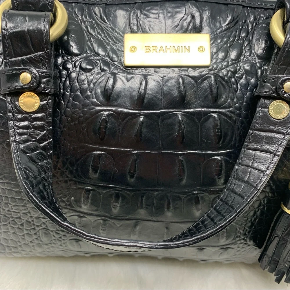 Brahmin Mini Asher Melbourne Embossed Leather Satchel Black - Picture 3 of 12